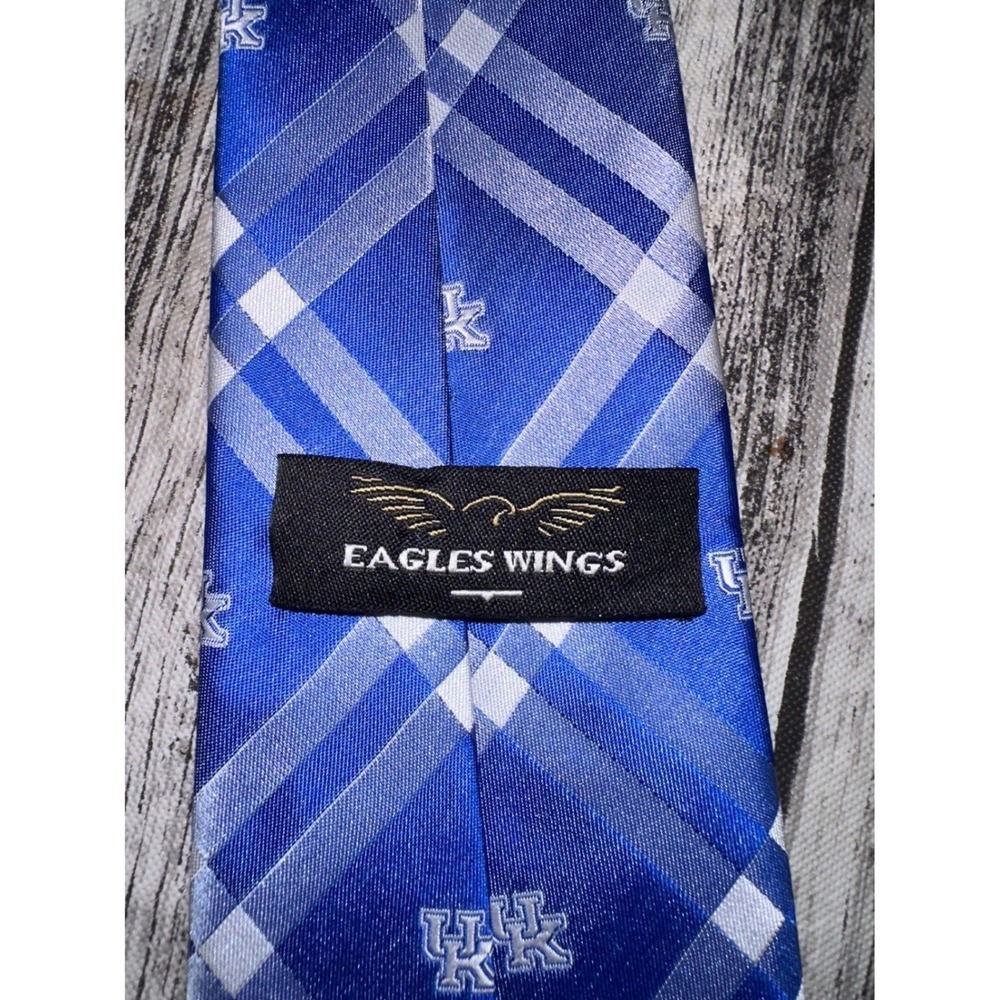 Kentucky Wildcats Mens Neck Tie College University Logo Plaid Blue Neck 58"x3.5" - Picture 3 of 6